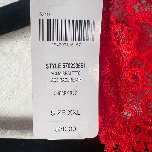 NWT Soma Bralette Lace Racerback Pullover Wireless XXL Cherry Red #0386 - Picture 7 of 10